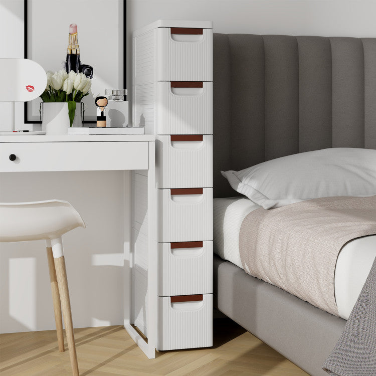 6 Drawer Rolling Organizer Unit Narrow Storage Cabinet Wheels