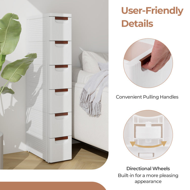 6 Drawer Rolling Organizer Unit Narrow Storage Cabinet Wheels