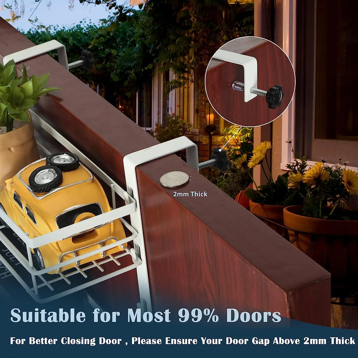 Behind Door Shower Caddy Space-Saving Waterproof Bathroom Basket (White)