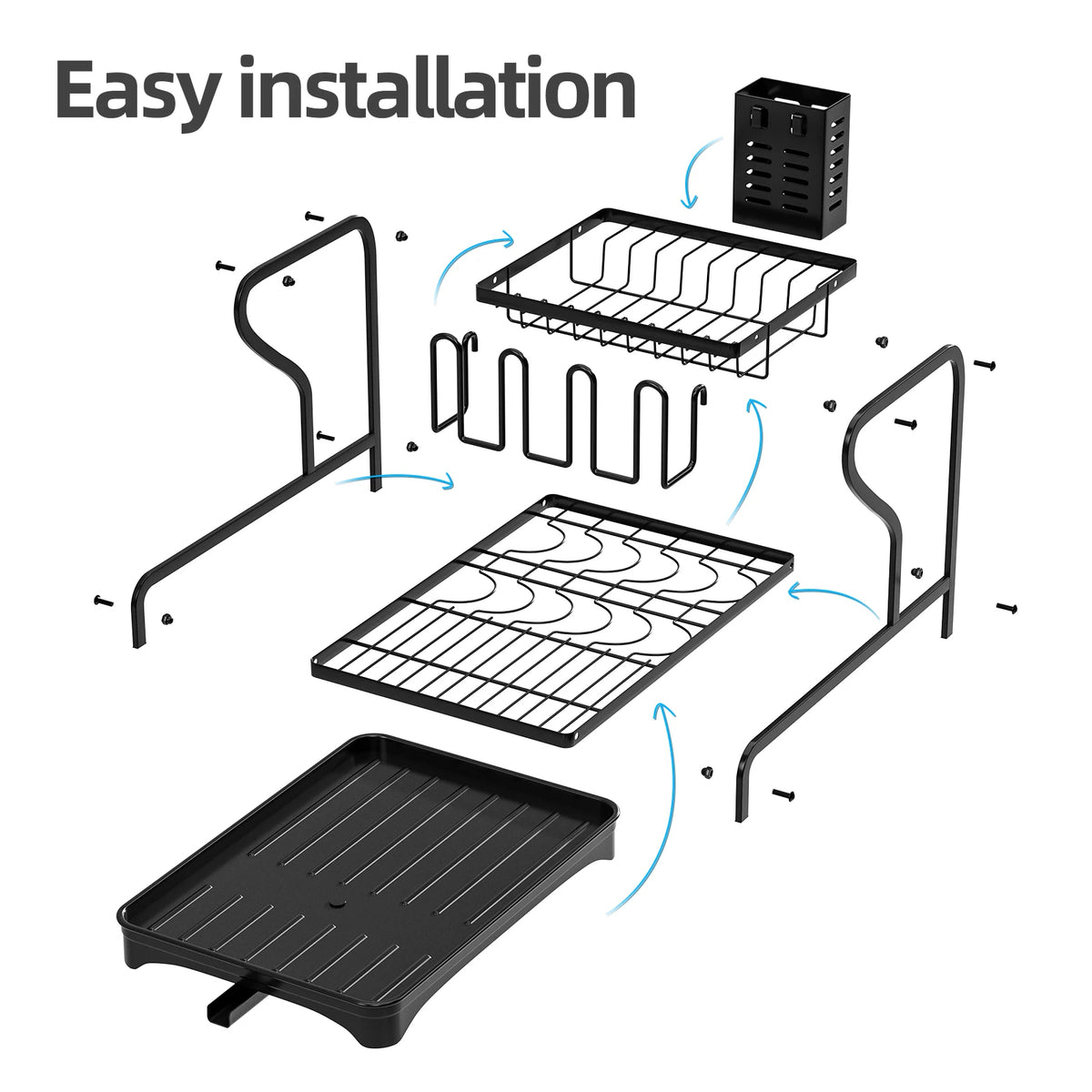 2-Tier Dish Drying Rack Drainboard Cutlery Holder for Kitchen Counter