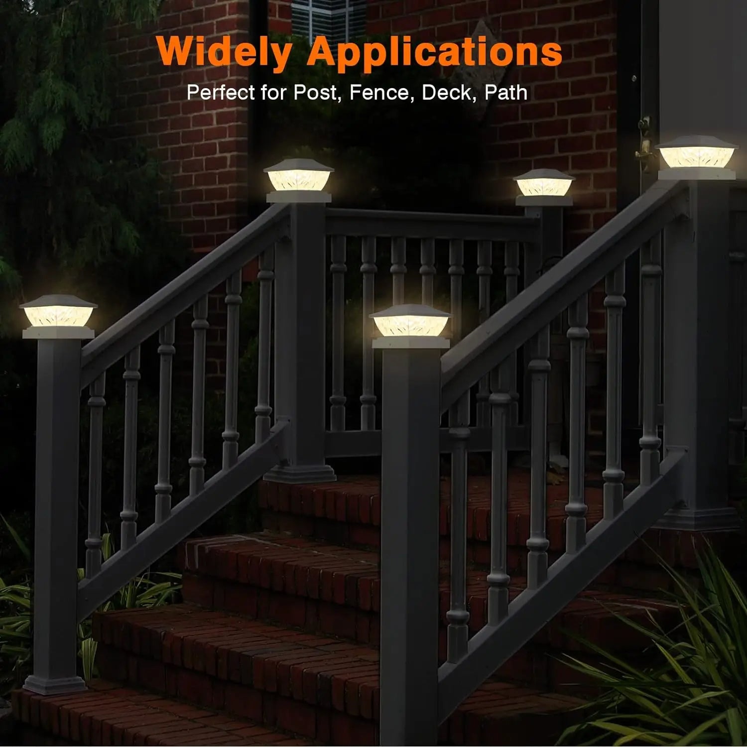 Solar Post Cap Lights 6-Pack Bright 2 Mode Solar Post Cap Lights (White)