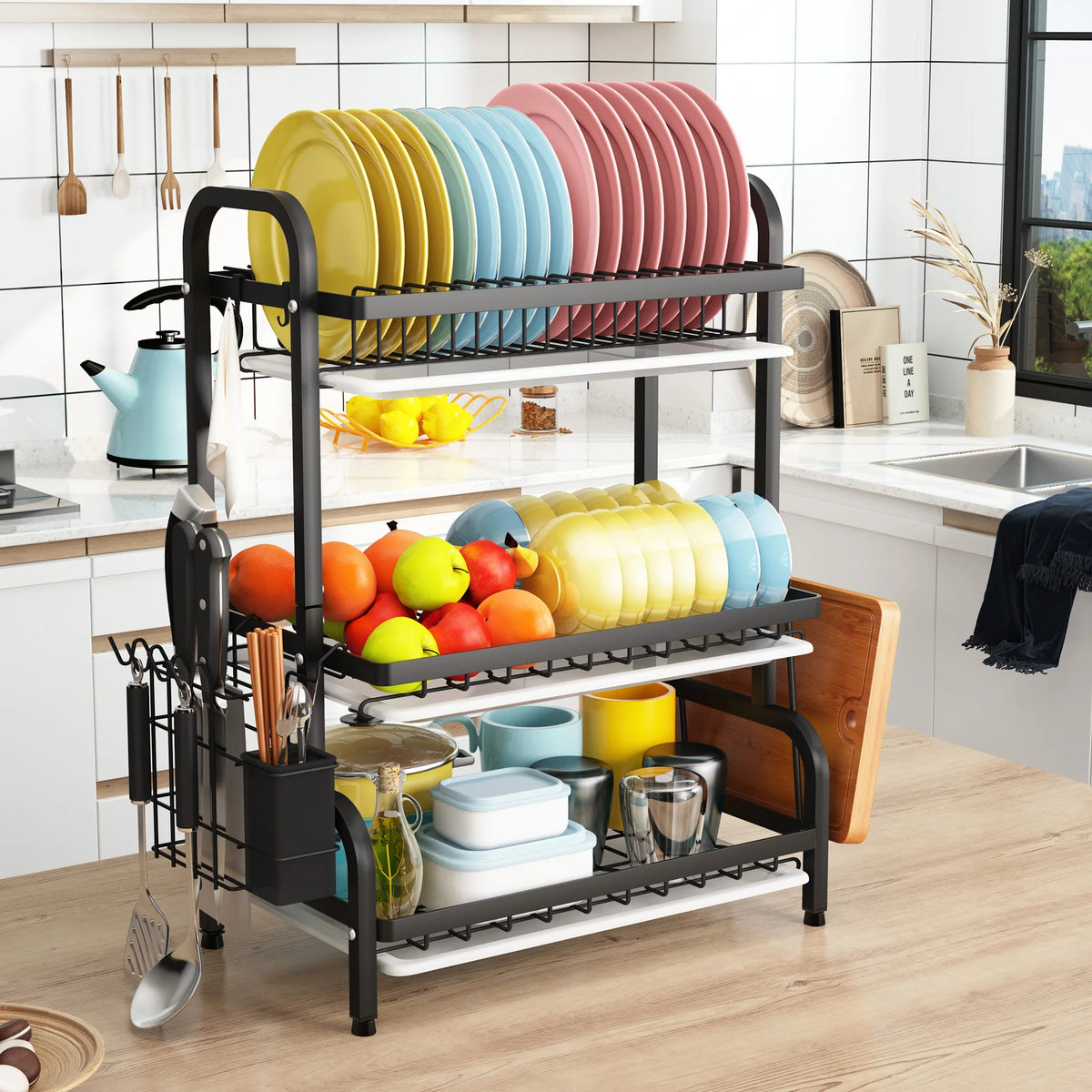 Metal 3-Tier Kitchen Dish Rack Organizer
