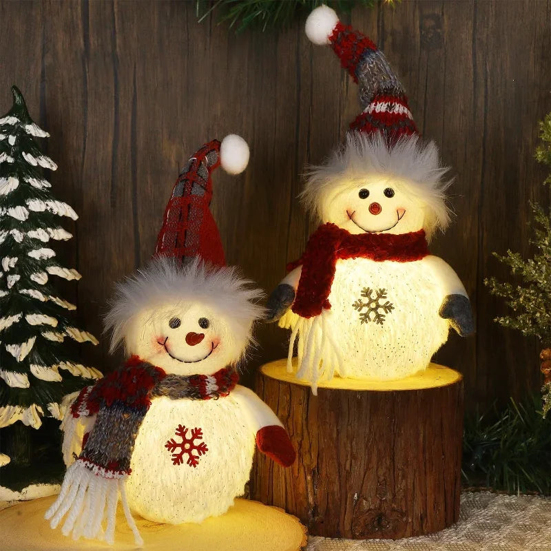 Set of 2 Light Up Snowman Figurines (10&quot;) – Battery Operated Plush Christmas Tabletop Decorations and Gifts