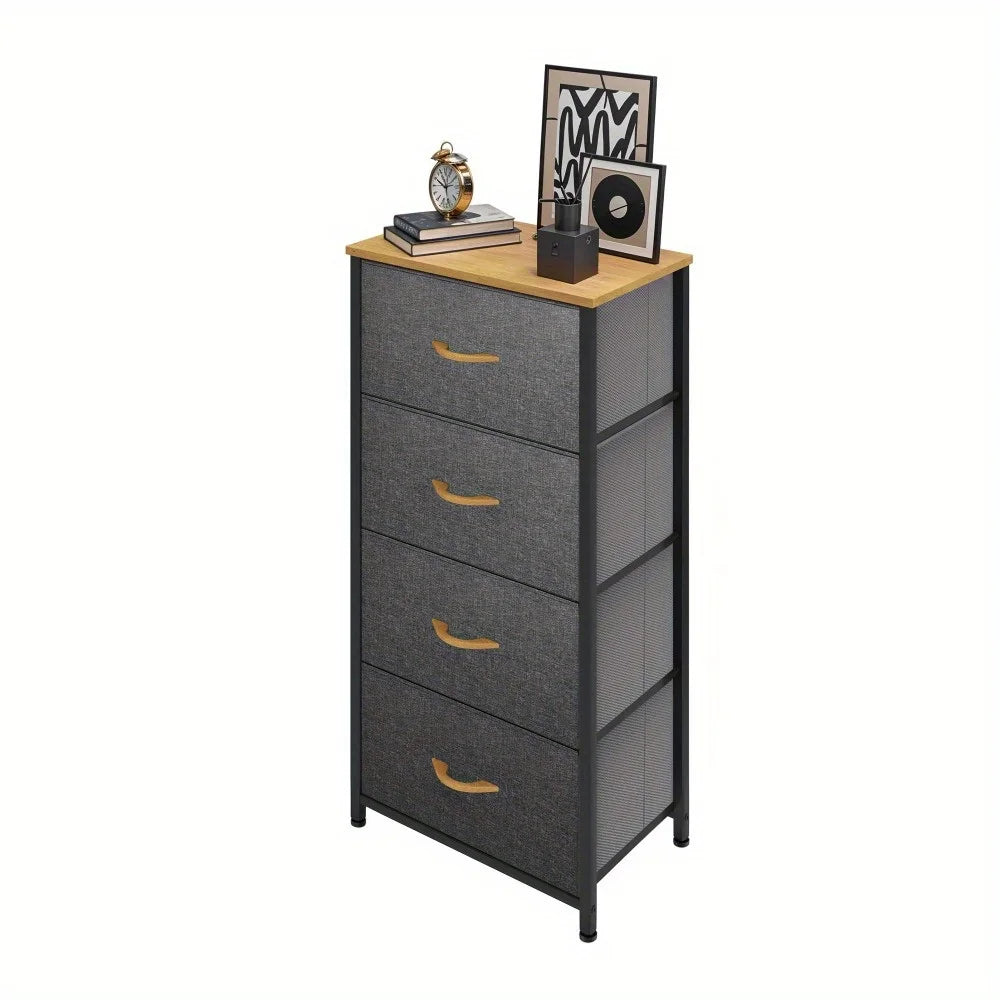 4-Drawer Storage Tower Organizer Cabinet Space-Saving Dresser with Fabric Drawers for Bedroom, Living Room, Hallway Closet
