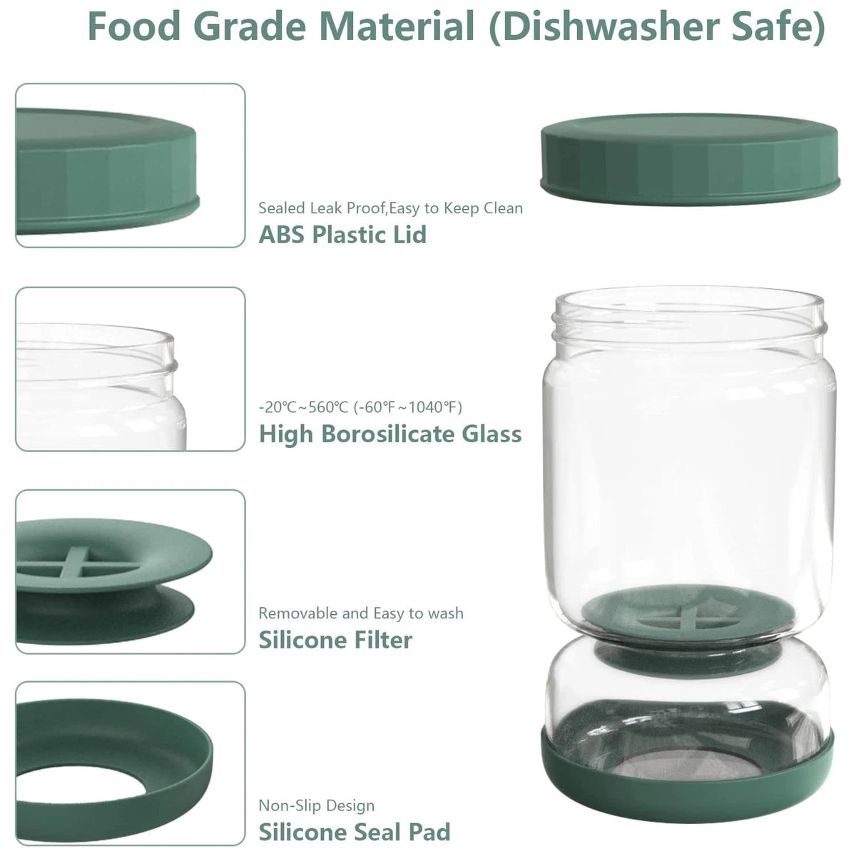 Pickle Jar Glass Hourglass Jug Built-in Strainer Kimchi Container