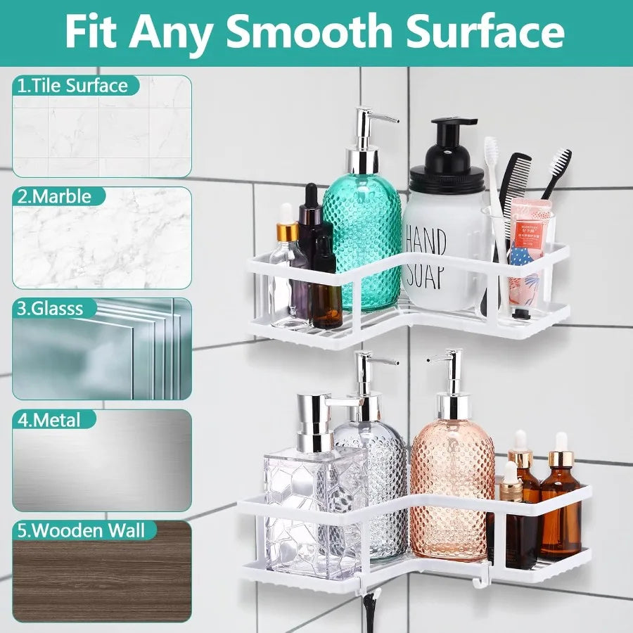 Corner Shower Caddy Space-Saving 2PCS Rustproof Adhesive Wall Shelf