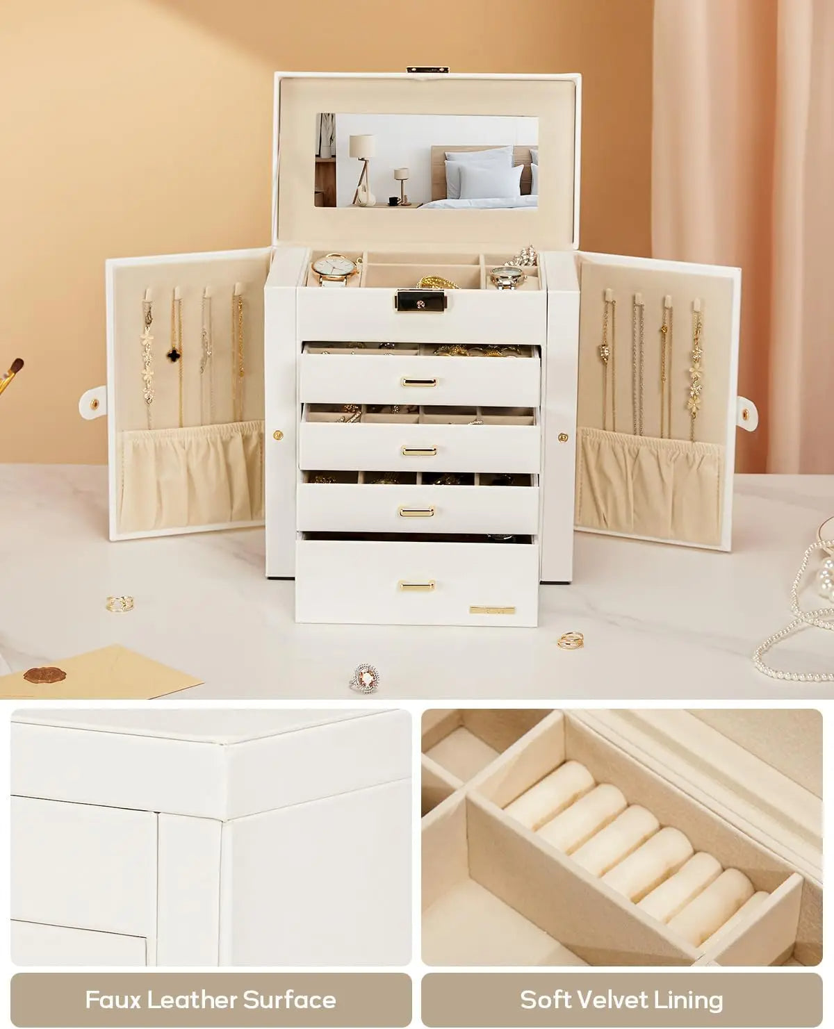 Mirrored Jewelry Box Wall Shelf with Lock