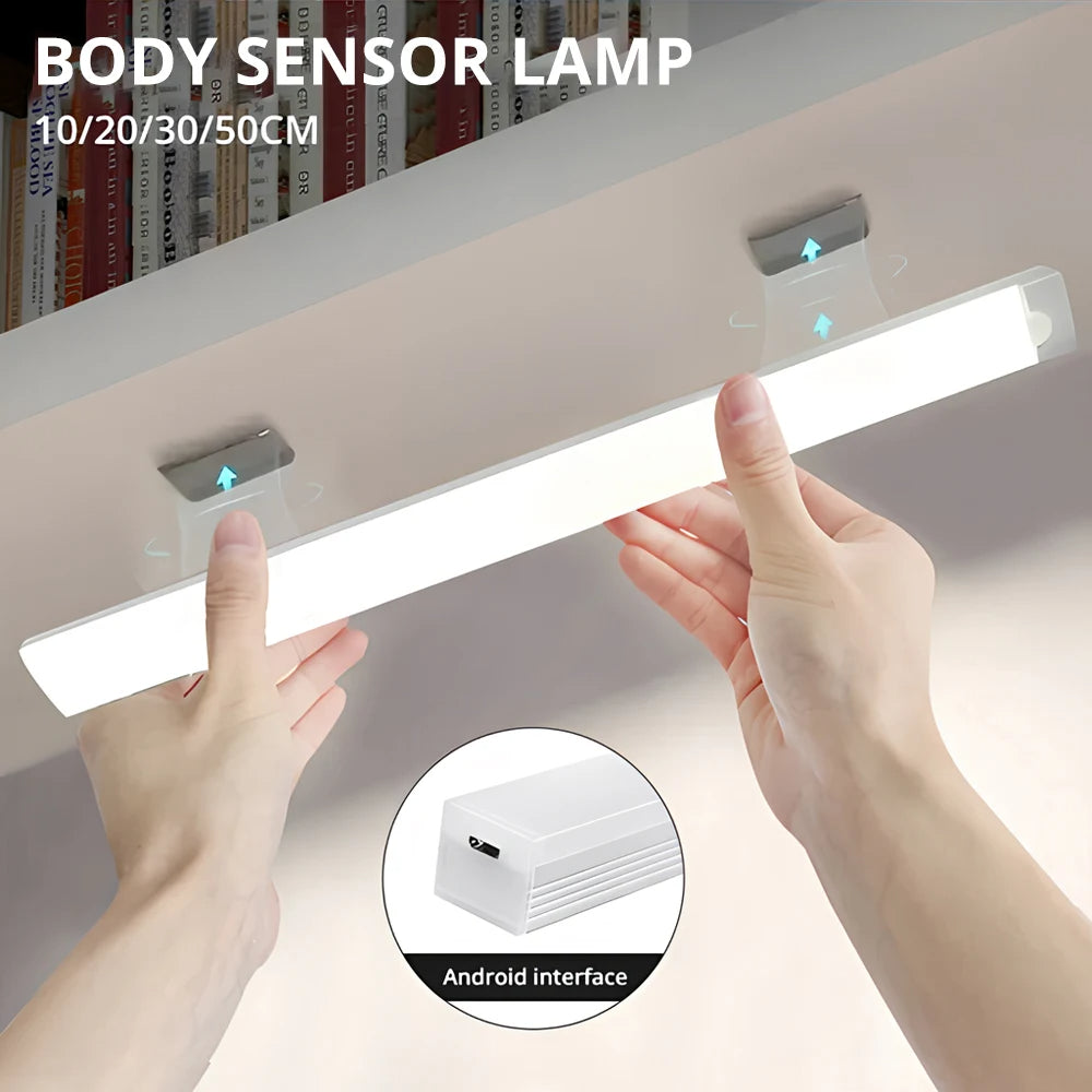 LED Motion Sensor Light Magnetic USB Rechargeable Light (White, 20CM)