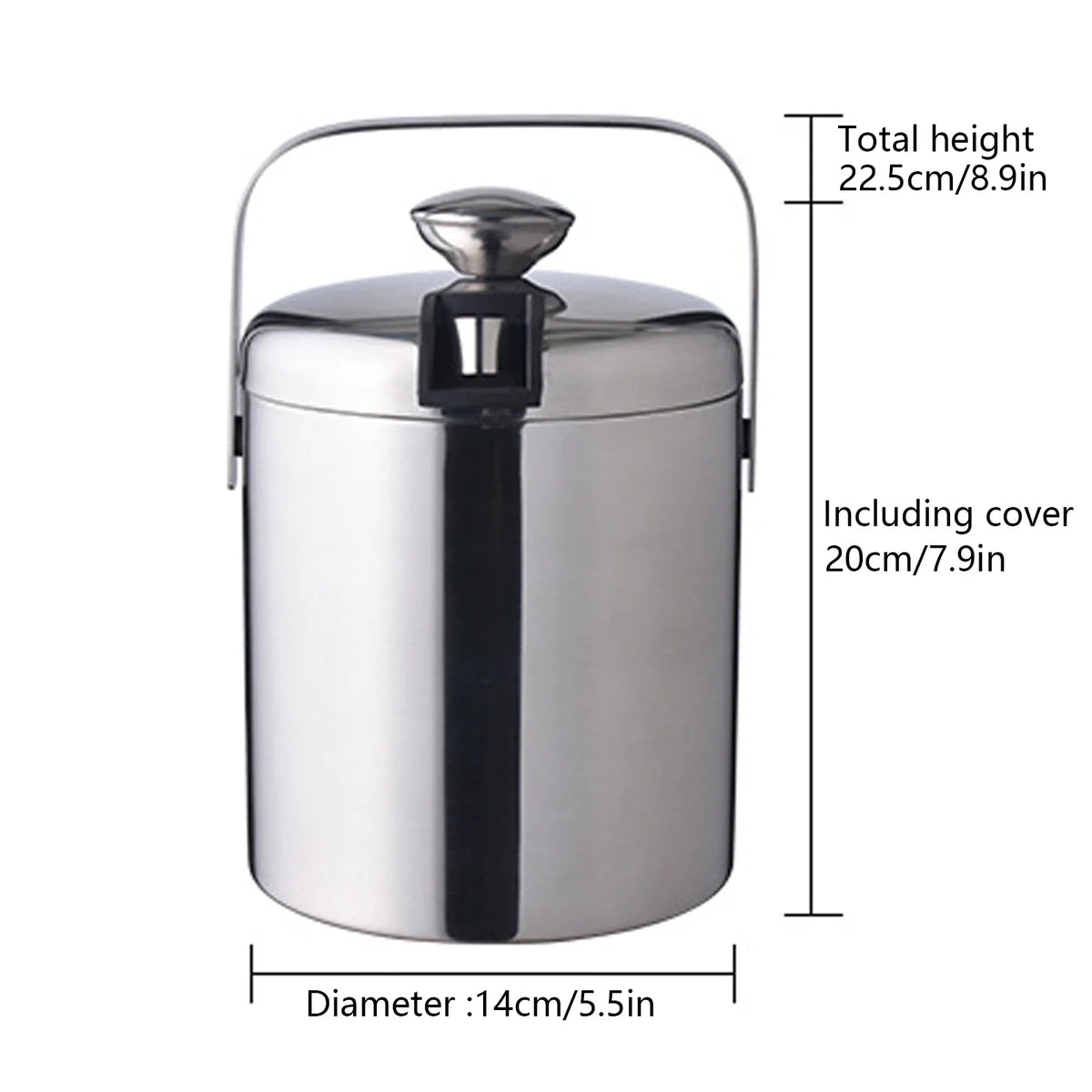 Stainless Steel Ice Bucket Double-Wall Insulated 1.3L with Lid &amp; Scoop