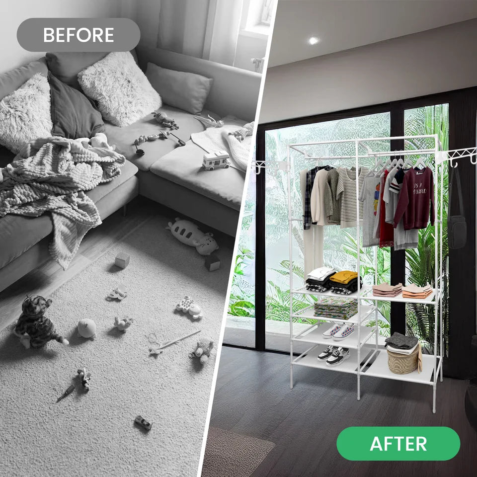 Metal Freestanding Multifunctional Clothes Wardrobe and Shoe Organizer