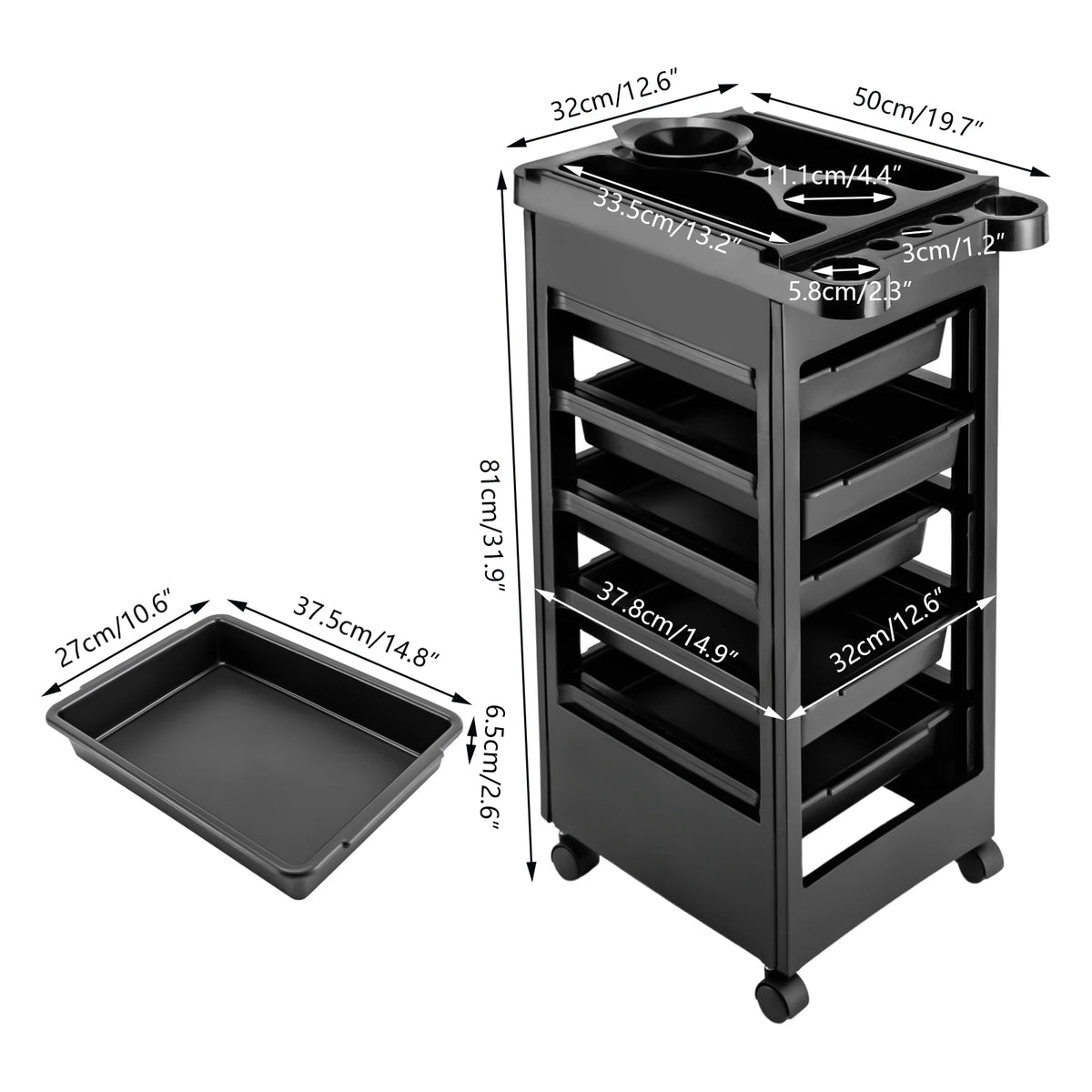Salon Spa Rolling Cart Organizer with 5 Drawers