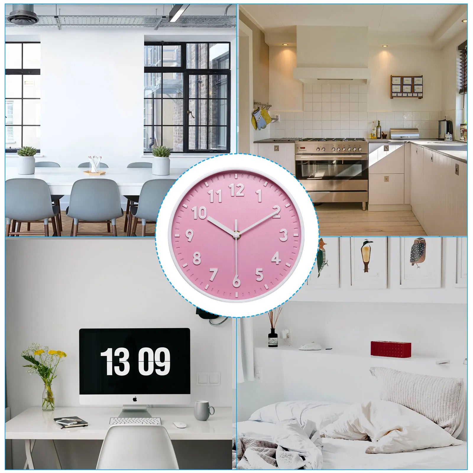 Silent Decorative Clock 8-Inch Battery Operated Clock (Pink)