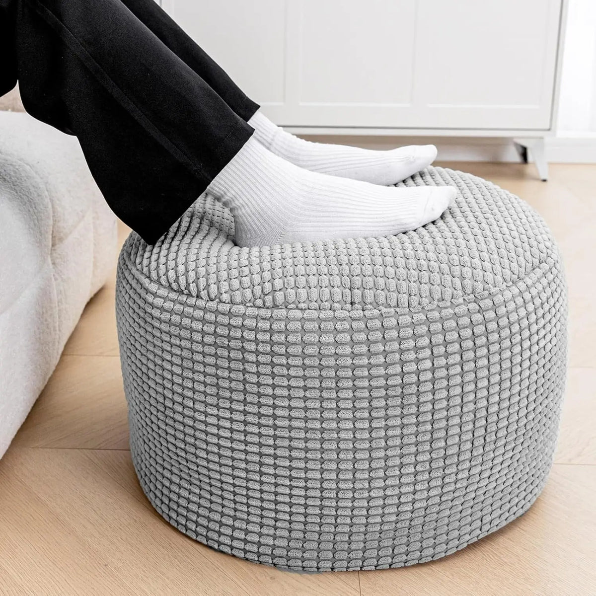 Round Floor Pouf Ottoman 20x12 Inch Velvet