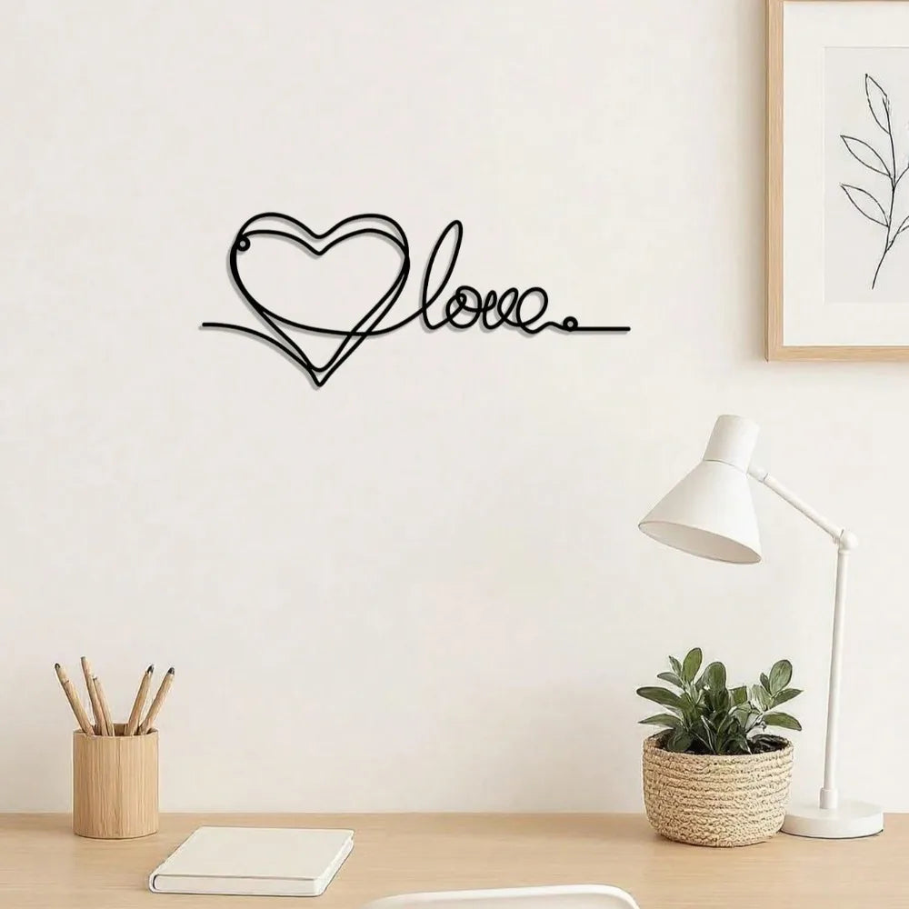 Minimalist Metal Wall Art - Romantic Heart Line Drawing Sign