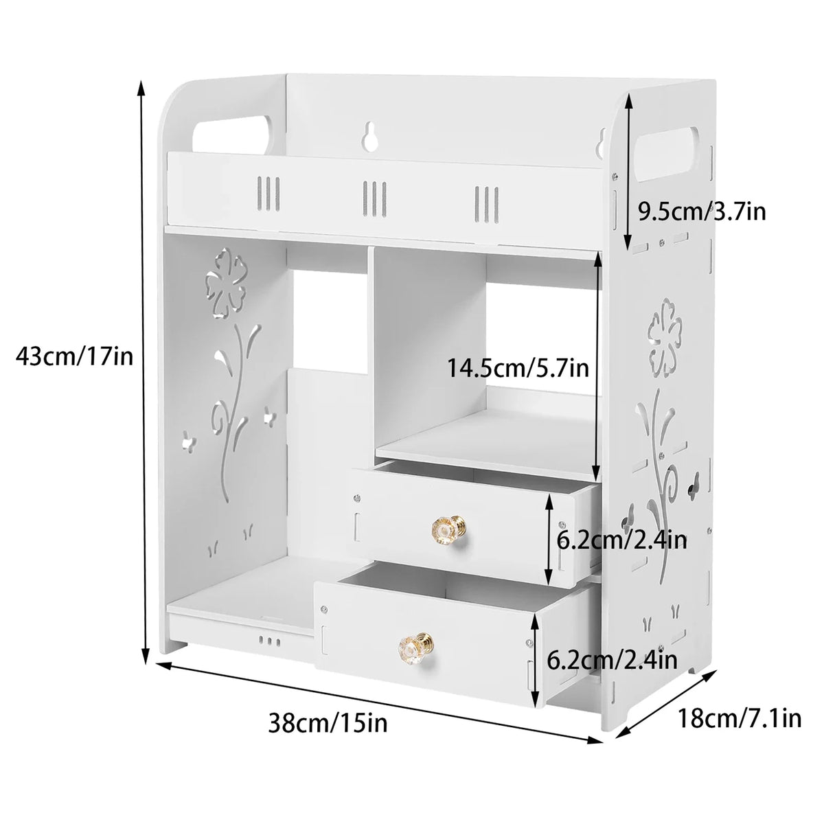Wall-Mounted Bathroom Cabinet 2-Drawer Storage Shelf Organizer