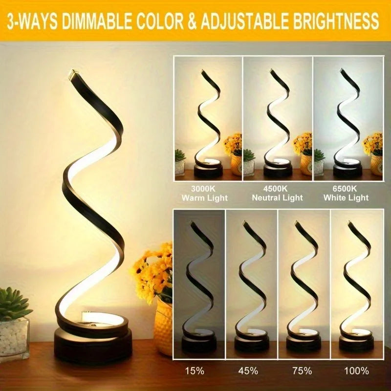Multifunction Spiral Table Lamp – Modern LED Minimalist Design with Dimmable, Soft Light &amp; Adjustable Arm