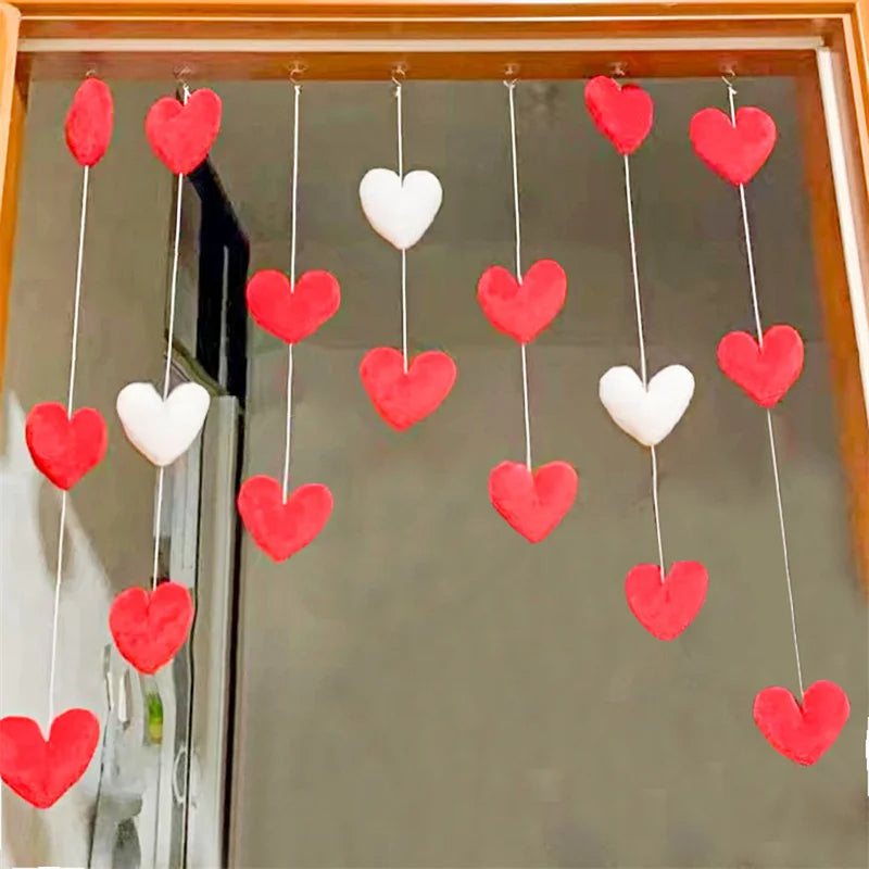 Elegant Heart String Door Curtain Big Red and White