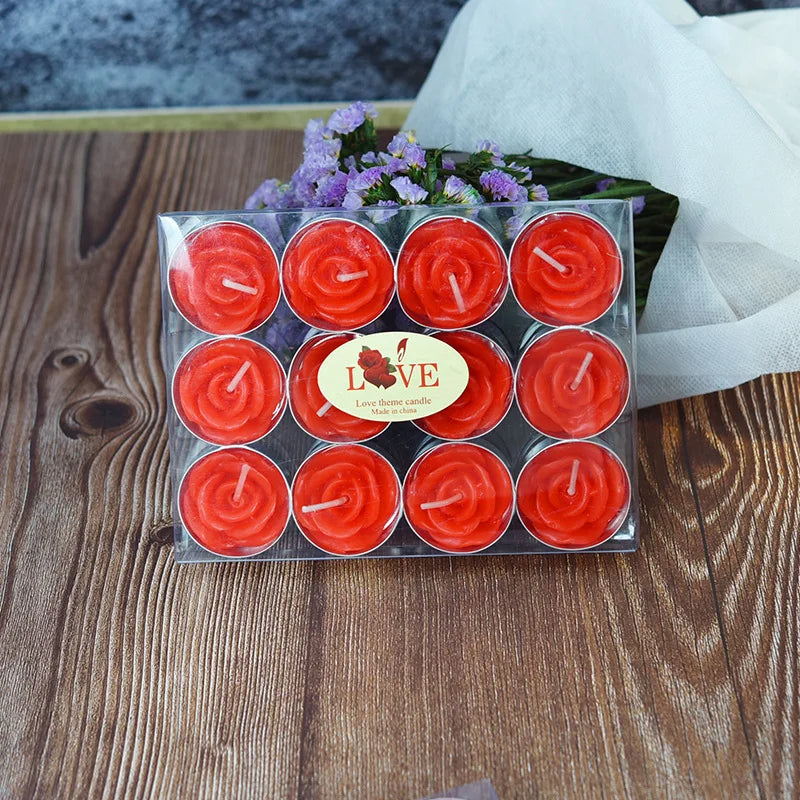 Rose Shape Tea Light Candle 12PCs for Wax Candle Dinner Romantic Decorations (Red)