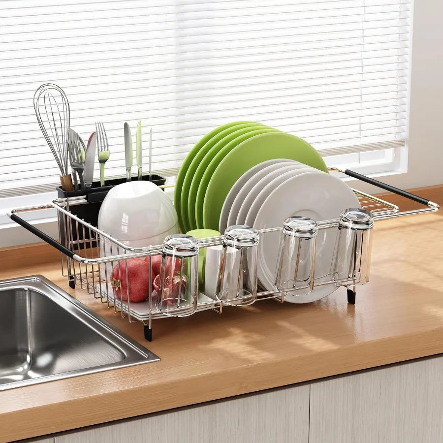 Expandable Stainless Steel Dish Drying Rack – Over-the-Sink Dish Drainer