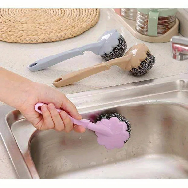 3-Pack Plum Blossom Stainless Steel Scrub Brushes (Chocolate Brown)