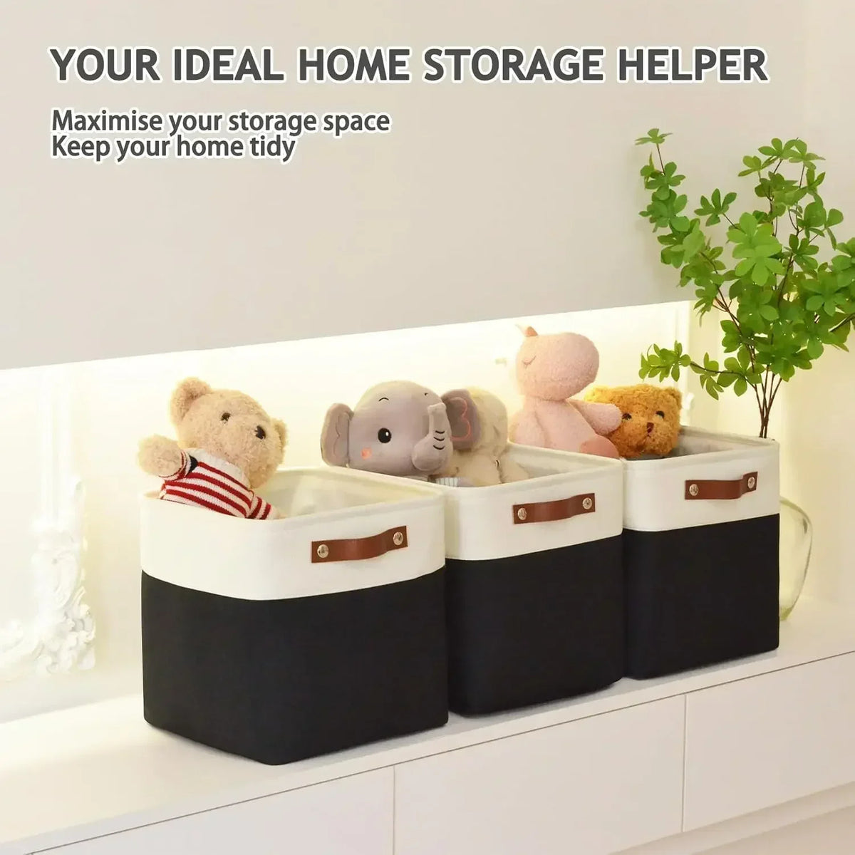 Foldable Cube Storage Bins with PU Handles for Home Organization (Dark Gray)