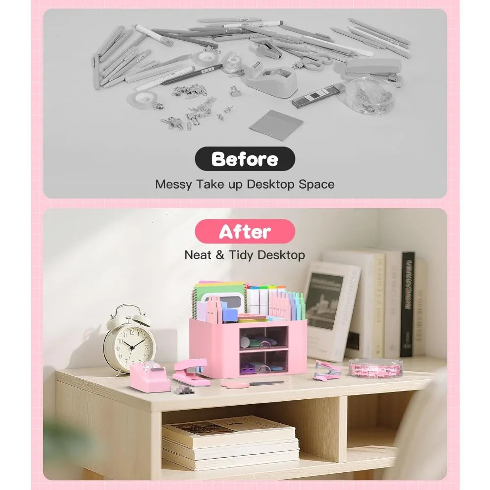 Pink Desk Organizer Accessories Bundle (10 Piece)