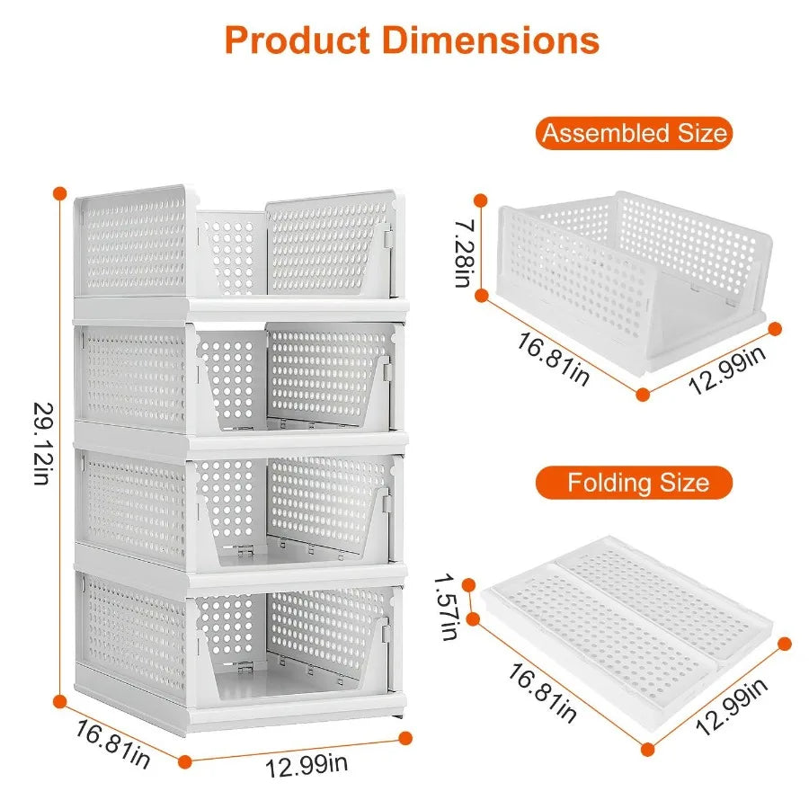 Stackable Plastic Closet Organizer Drawers 4-Pack