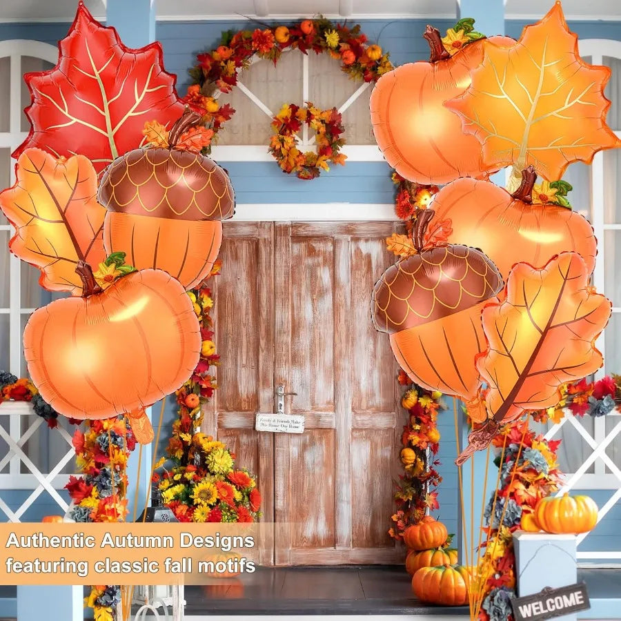 9 Pcs Fall Thanksgiving Balloons Set Premium Foil Pumpkin
