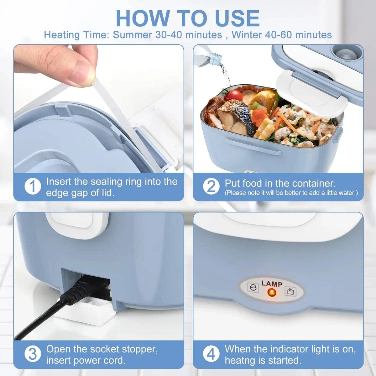 Portable Electric Lunch Box 1.5L Food Warmer (Sky Blue)