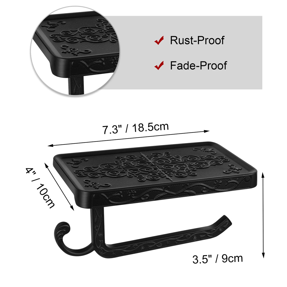 Aluminum Alloy Toilet Paper Holder with Shelf Wall Mount Tissue Roll Storage for Bathroom (Black)