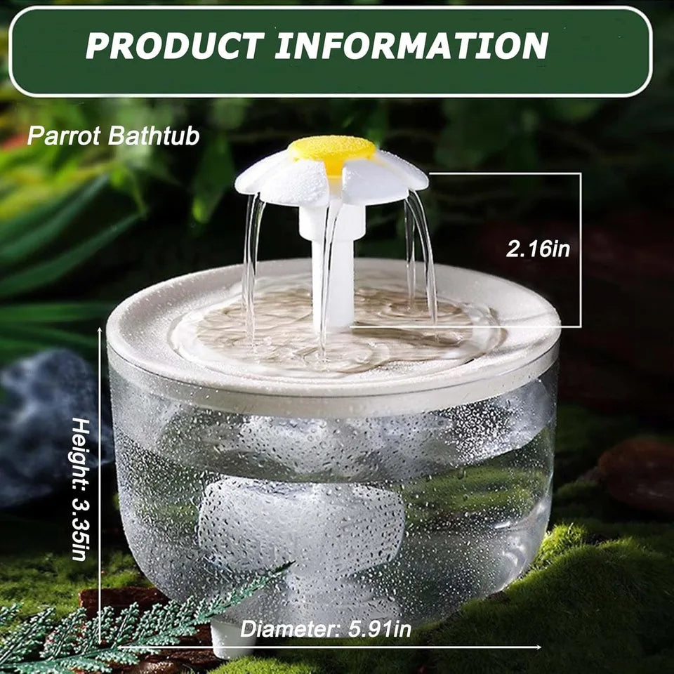 Automatic Bird Shower Bath, Filter Pump Fountain for Parrots (White)