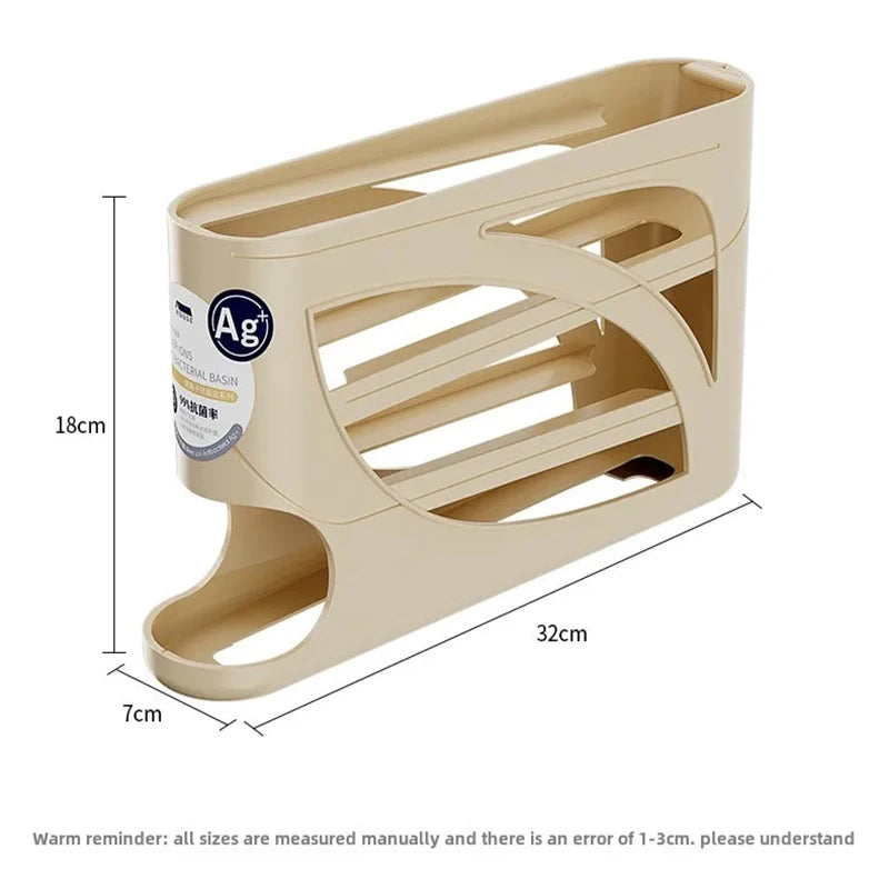 4-Tier Sliding Egg Dispenser – Automatic Rolling, Shatterproof Refrigerator Storage Rack for Space-Saving Kitchen Organization