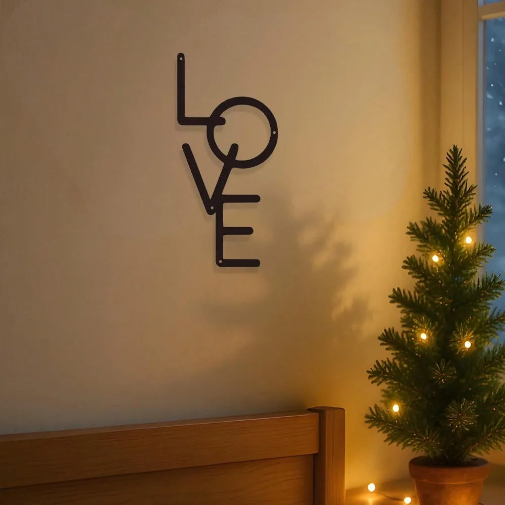 Gothic 'Love' Metal Wall Art – Vintage Black Iron Hanging Sign