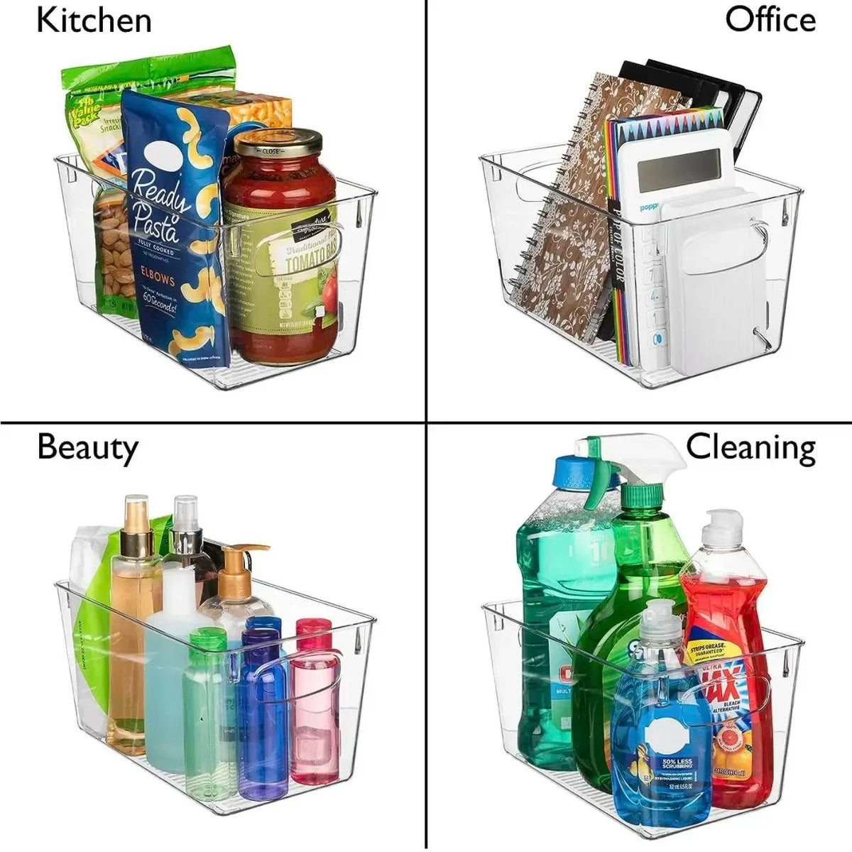 Clear Plastic Storage Bins 4-Pack for Pantry Fridge Cabinets