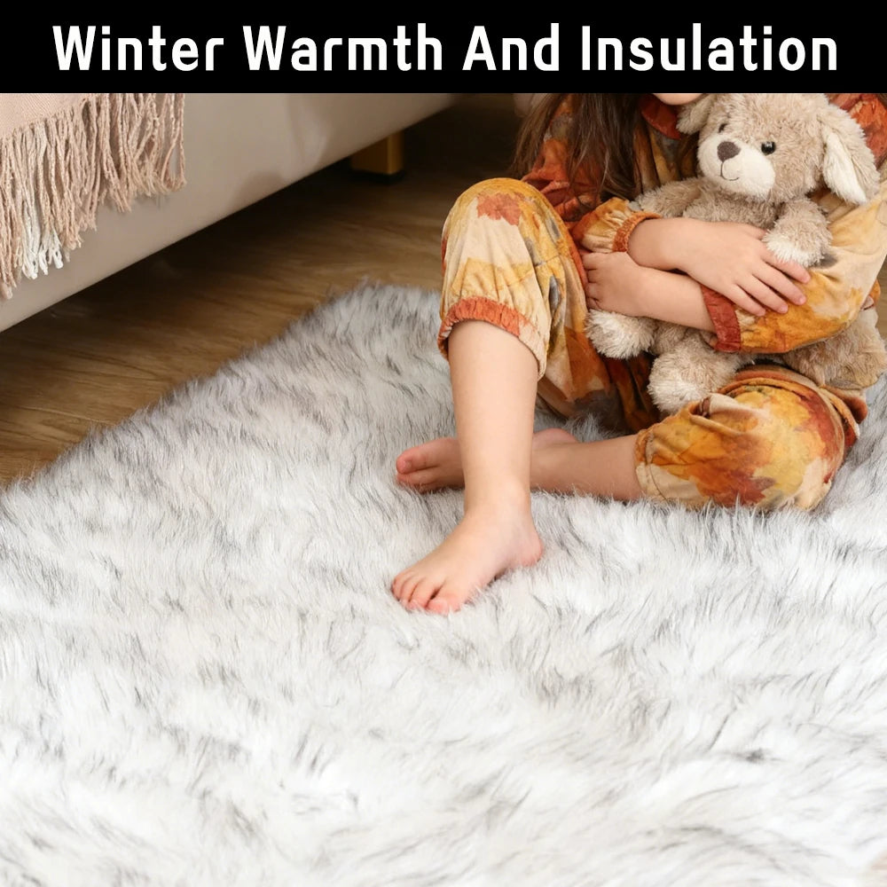 Sheepskin Area Rug Ultra-Soft Faux Fur Shag Carpet (Black)