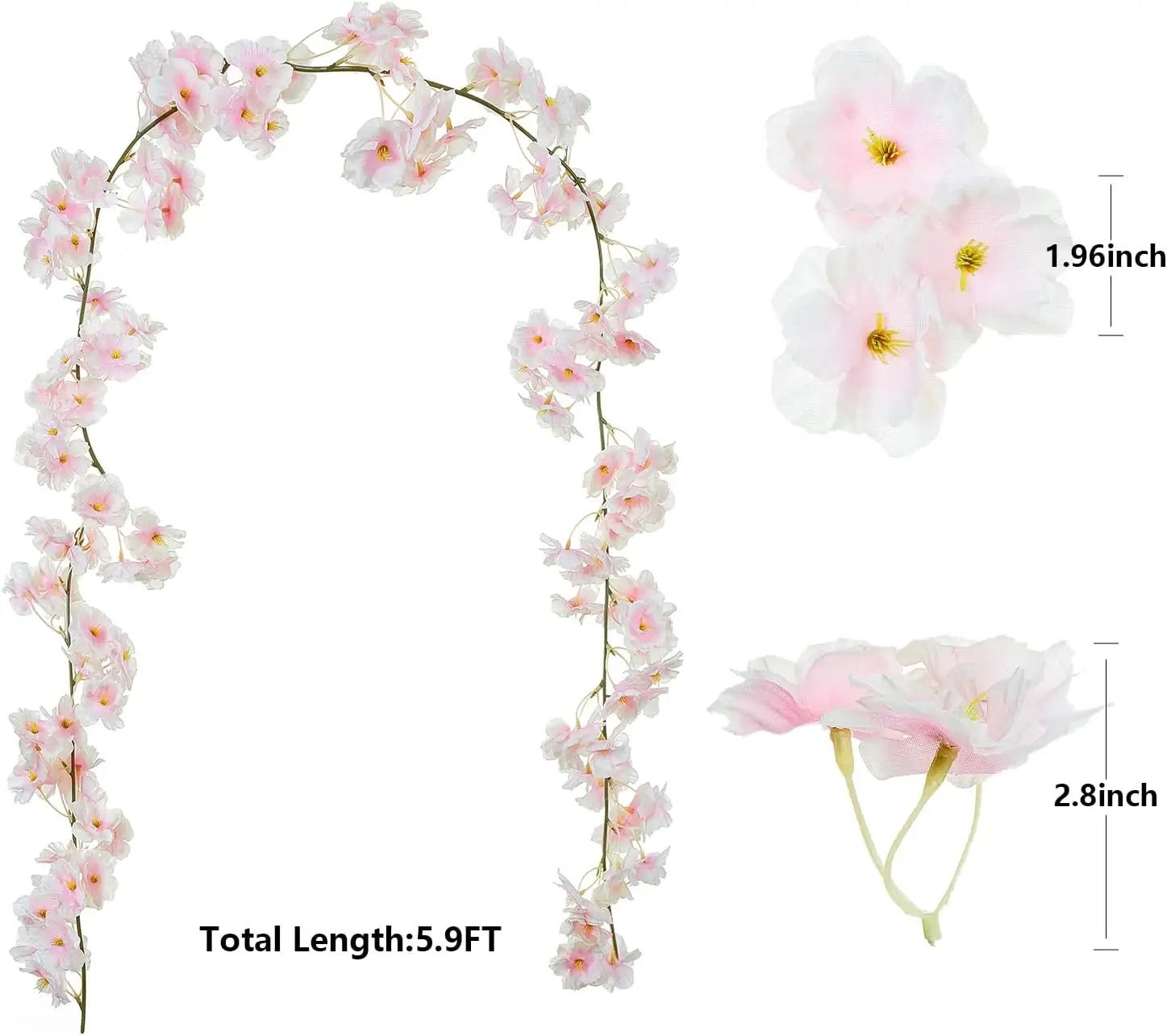 Cherry Blossom Hanging Vines (4-Pack) – 23.6ft Faux Silk Sakura Garland