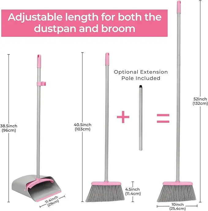 Ergonomic Pink Broom 52-inch Dustpan for Home Office Floors