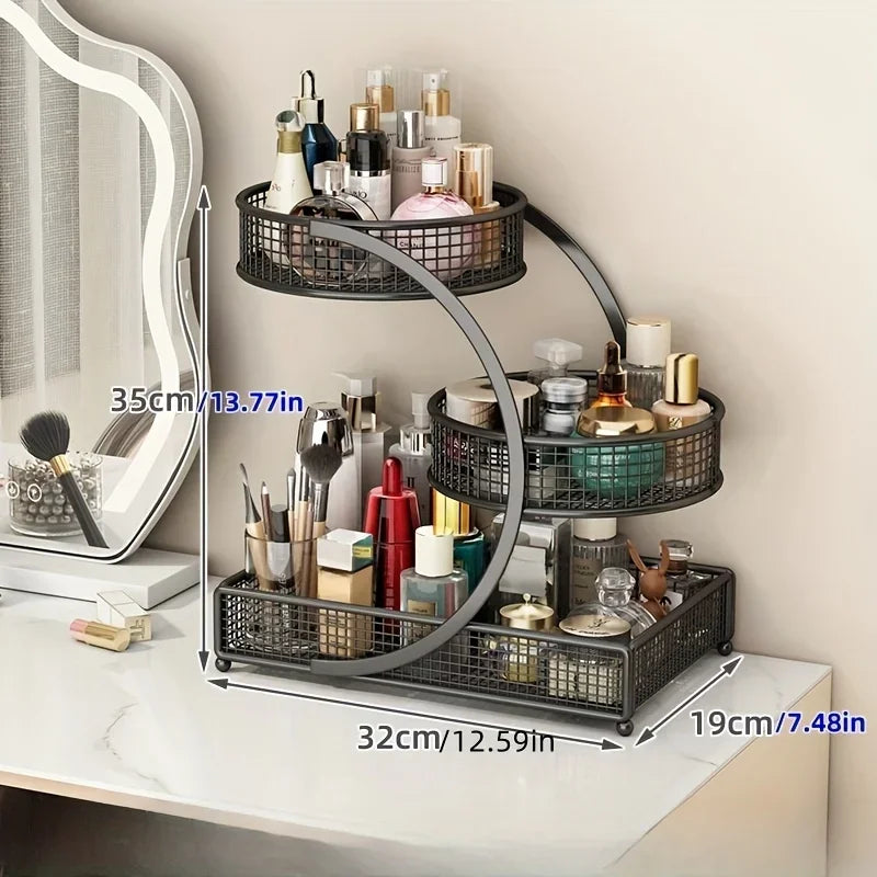 Metal Cosmetic Organizer for Dresser Multi-layer Makeup Storage Rack (Black)