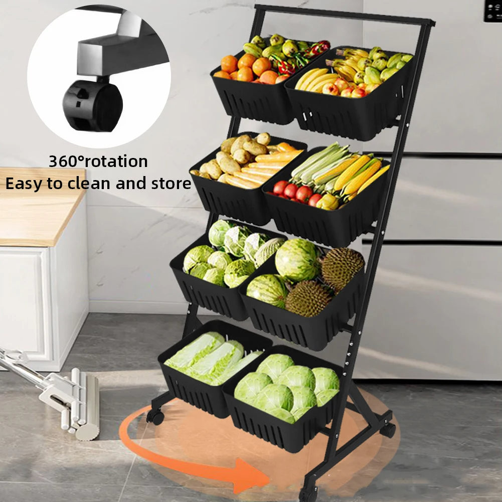 4-Tier Fruit Vegetable Storage Basket with Wheels
