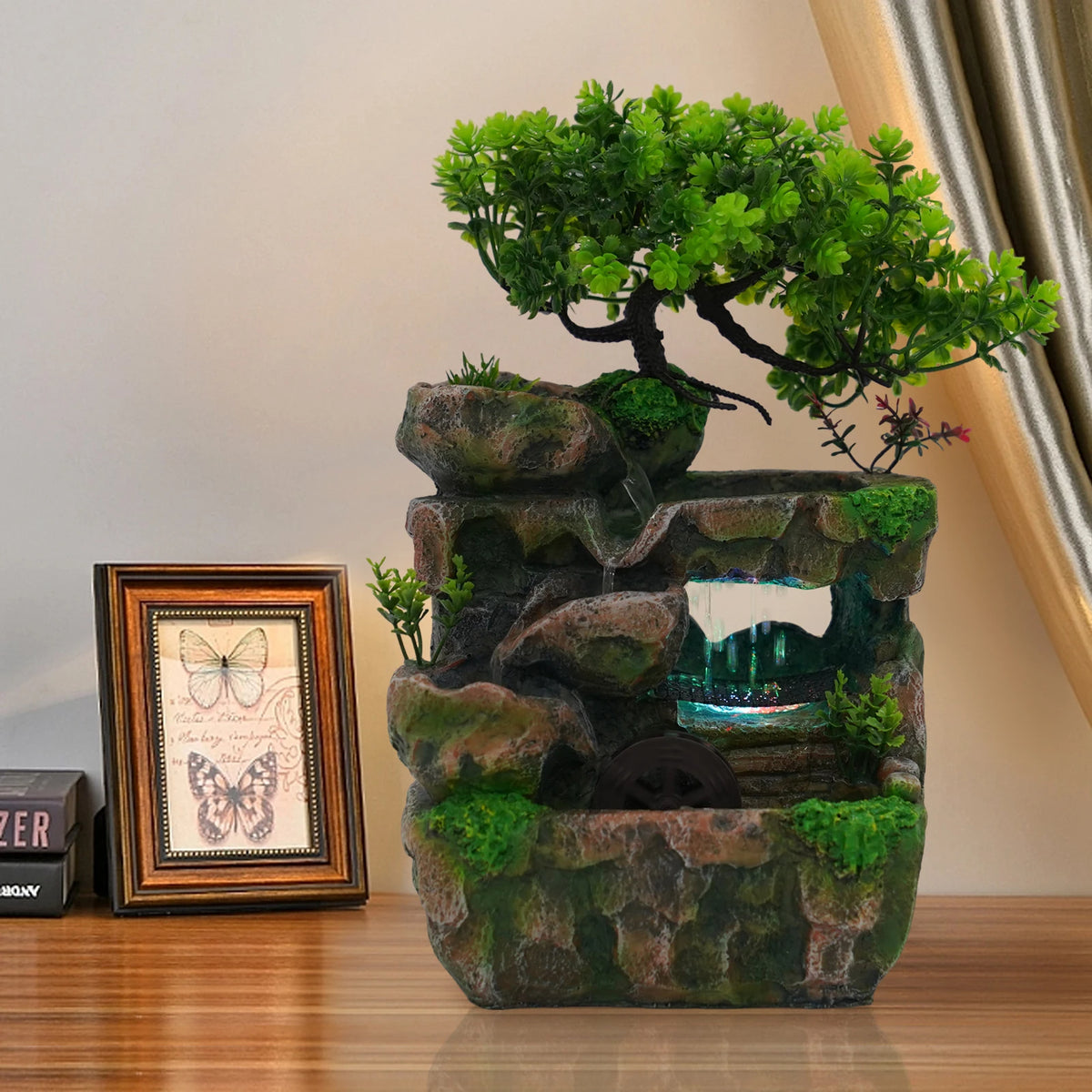 LED Resin Rockery Fountain Ornament for Home Office (US Standard)