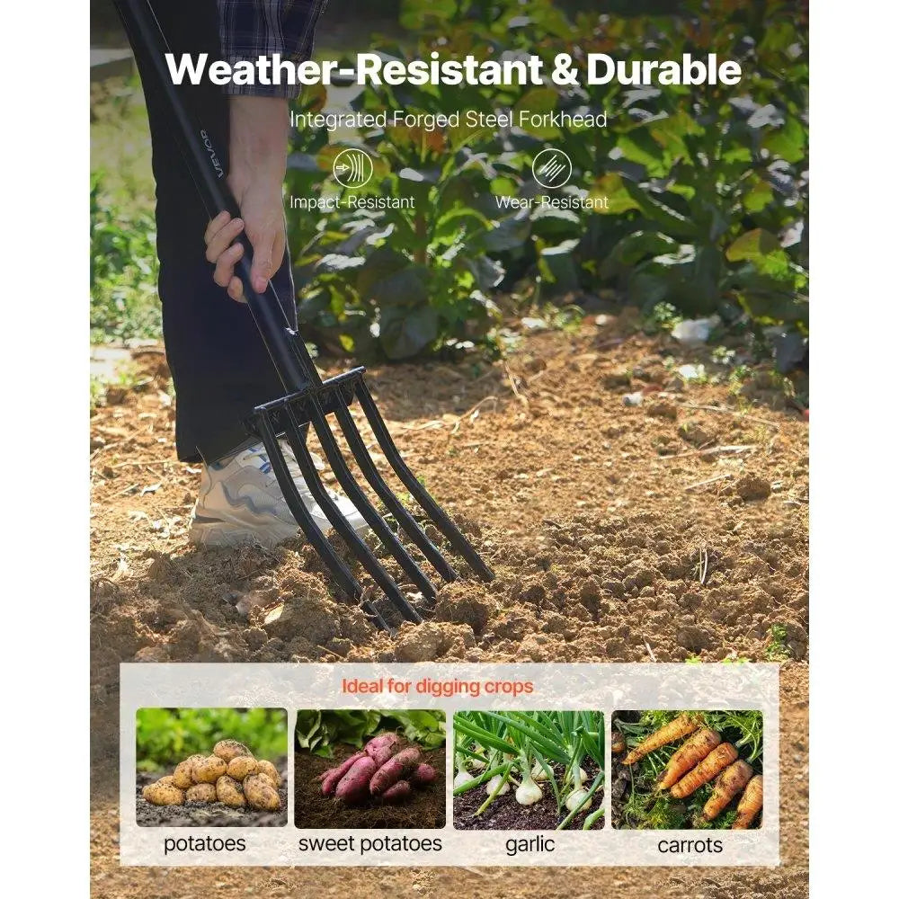 Soil Cultivation Hand Tool Heavy-Duty 5-Tine Garden Fork (41 Inch)