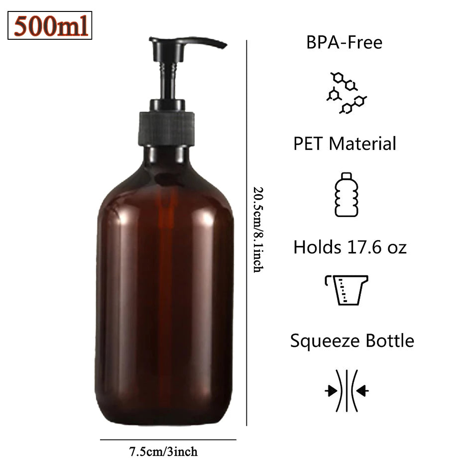 3Pcs Amber Shampoo Bottle with Pump Shower Gel Dispenser