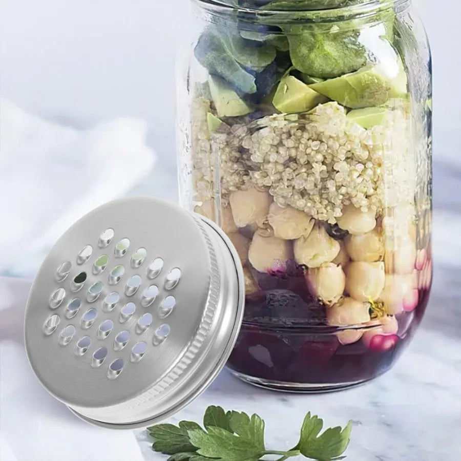 Stainless Steel Reusable Shaker Lid 2 Pcs Mason Jar Grater Lid: Multi-Purpose Cheese Grater
