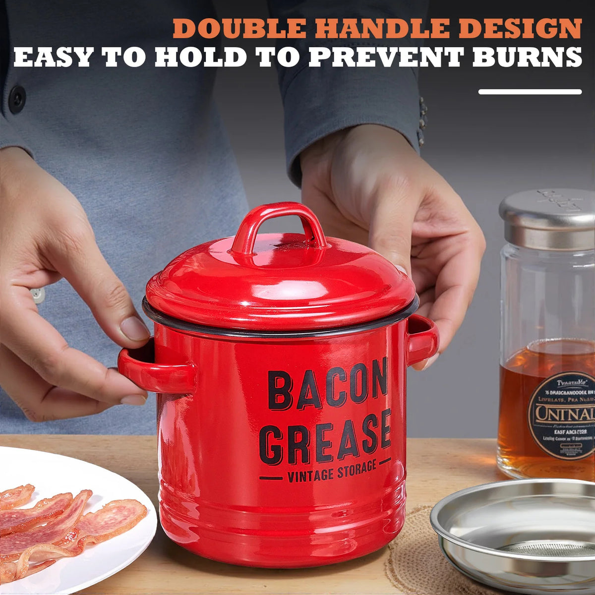 Bacon Grease Container with Fine Mesh Strainer 46oz