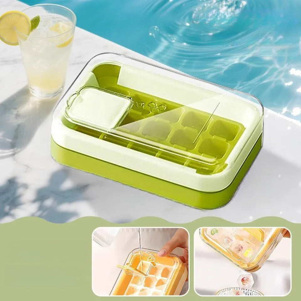 Silicone Ice Cube Tray with Storage Box – Press &amp; Release Ice Mold with Lid, Stackable Reusable Ice Maker for Freezer