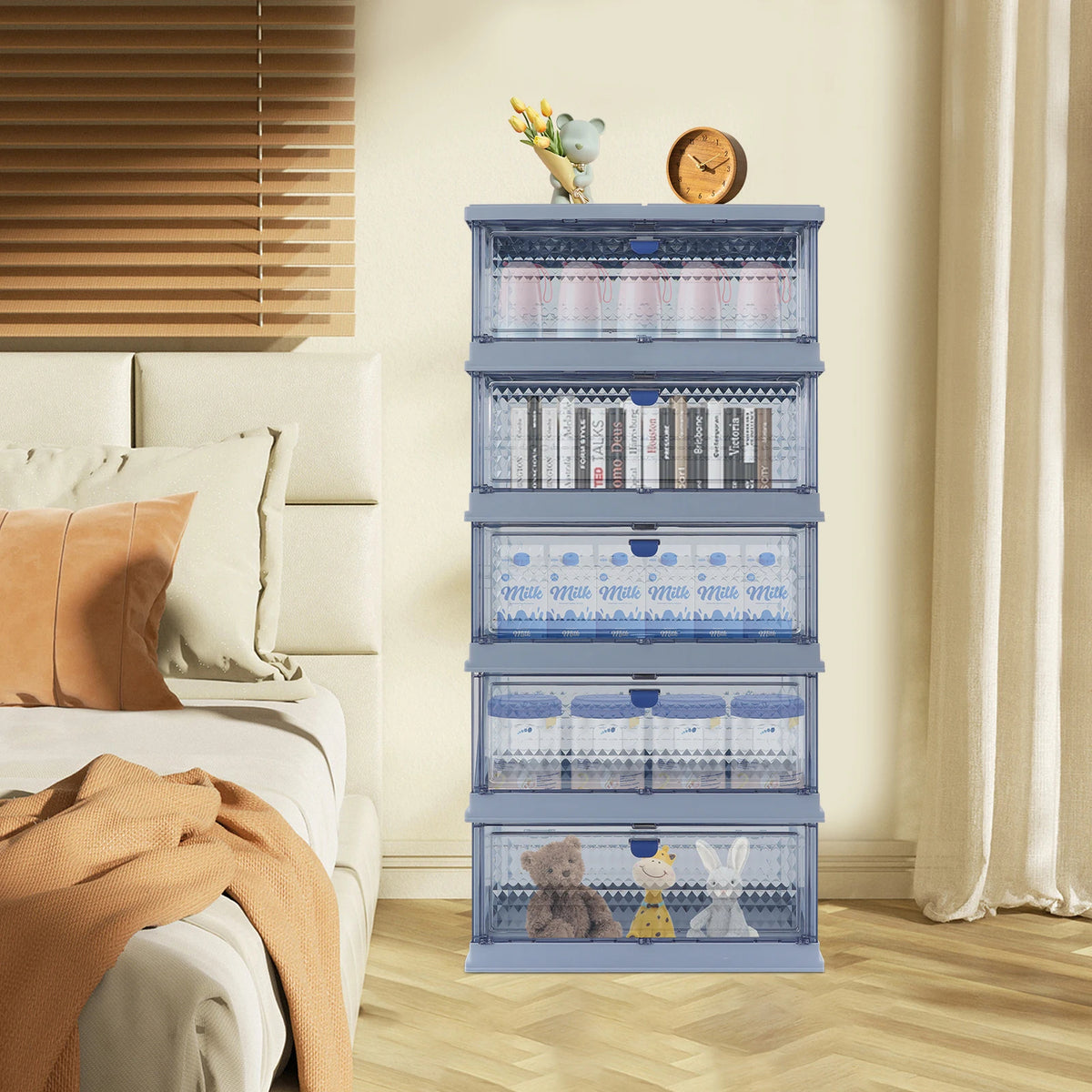 Foldable Storage Cabinet 5-Layer Stackable Storage Box (Blue)