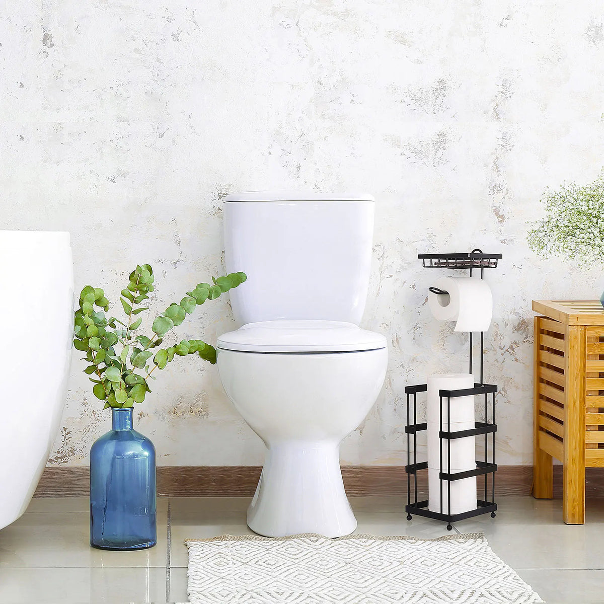 Freestanding Toilet Paper Holder with Storage Shelf