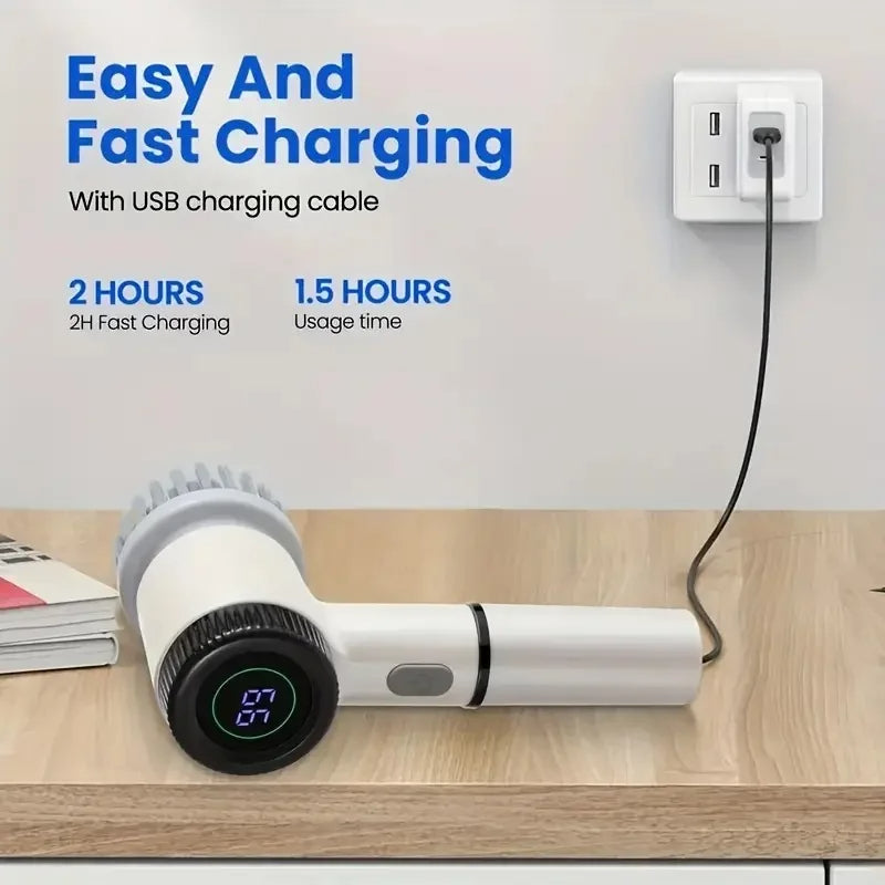 Cordless 3-Speed Spin Scrubber with 5 Brush Heads