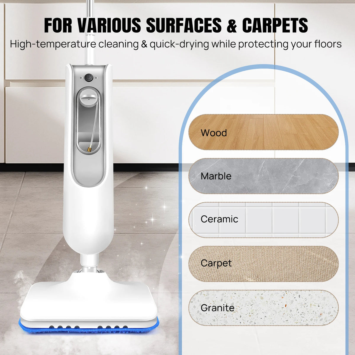 12-in-1 Electric Steam Mop 400ML Handheld Steam Cleaner for Floors