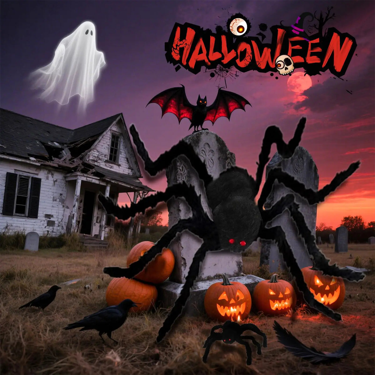 6.6 FT Giant Halloween Spider Decoration – Large Furry Indoor &amp; Outdoor Party Prop